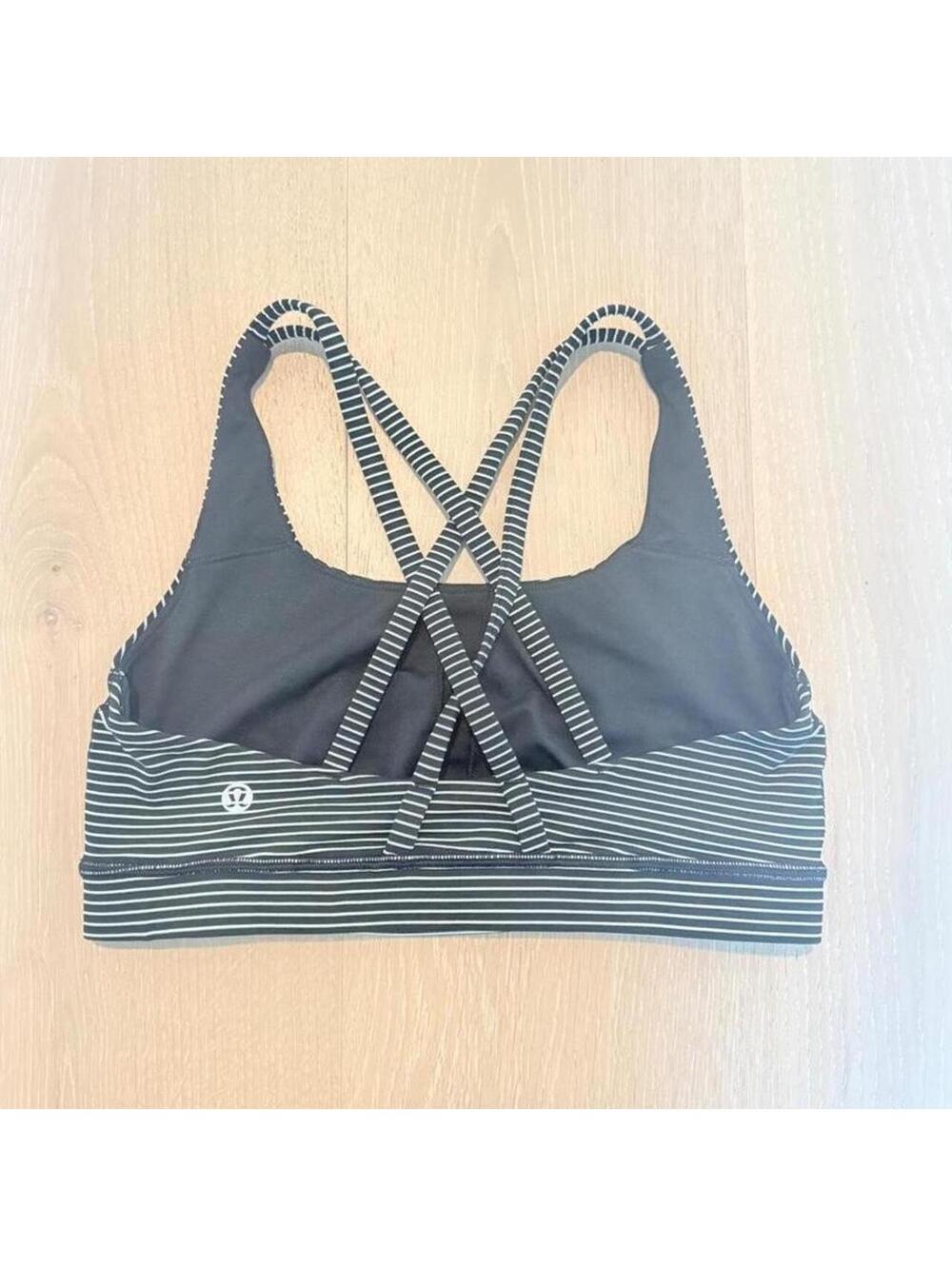 Vintage Lululemon Energy Bra Black White Micro Stripe Size 6